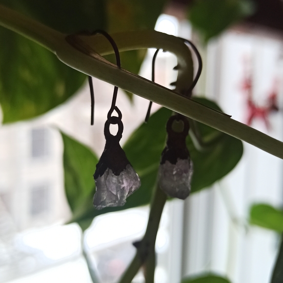 Handmade Earrings - Copper and Quartz Crystal - Picture 4 of 5